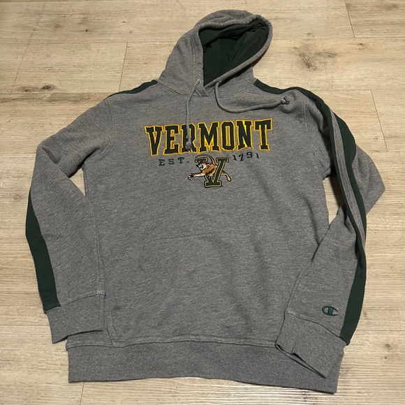 University Of Vermont Catamounts Hoodie Gray Size M Champion Vtg Mens Pullover - Picture 1 of 8